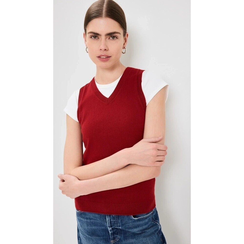 Reformation Reese Cashmere Tank Crimson Red Sleeveless V Neck Size M Sweater